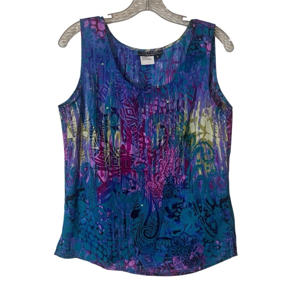 Nancy Bolen City Girl Sequined Paisley Abstract Tank